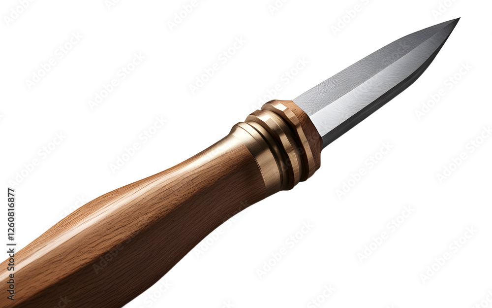 Aufkleber A sharpened chisel with a wooden handle, isolated on a empty plain background