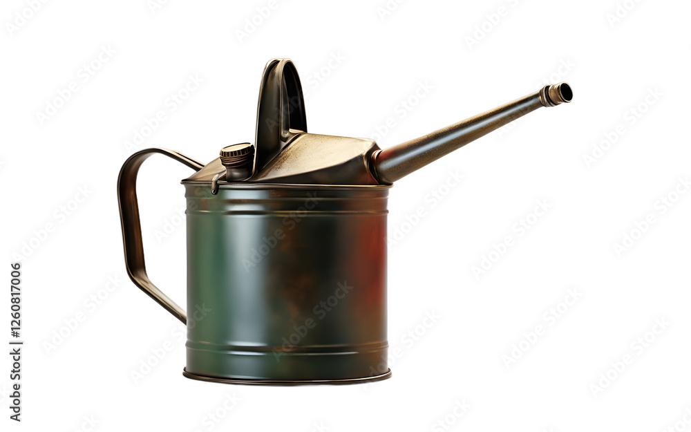 Poster a small oil can with a long spout, isolated on a empty plain background