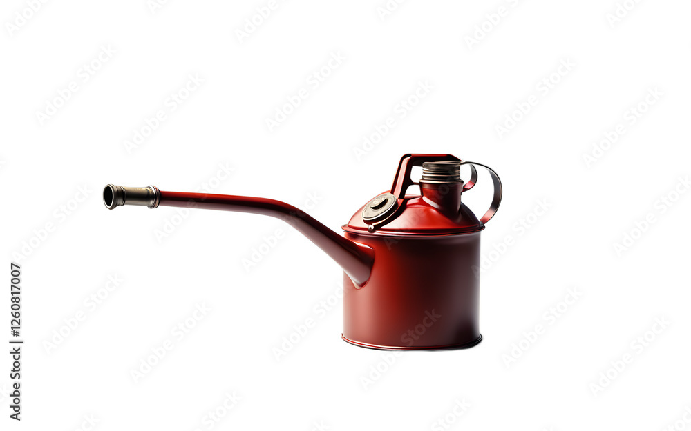 Poster a small oil can with a long spout, isolated on a empty plain background