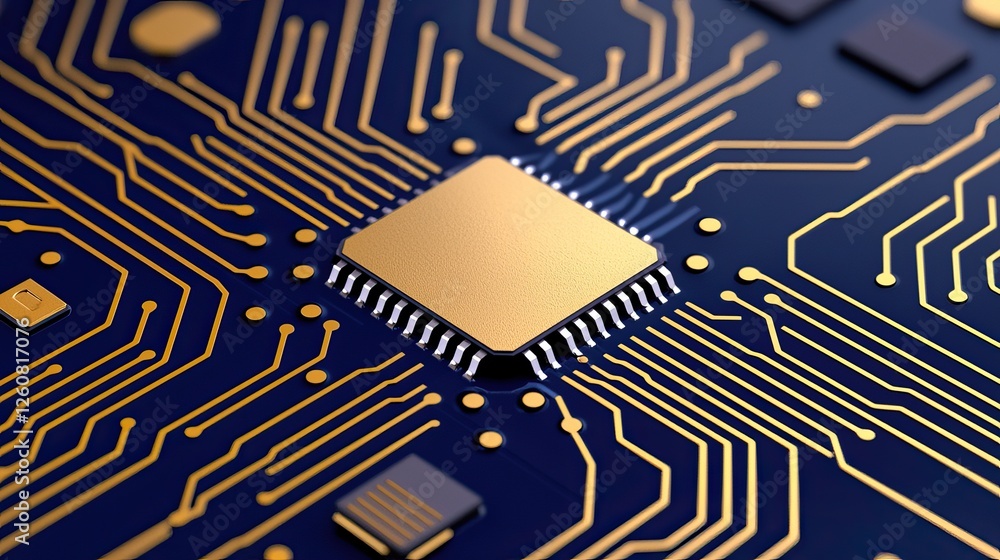Aufkleber a close-up image of a computer chip on a circuit board, showcasing intricate gold lines against a da