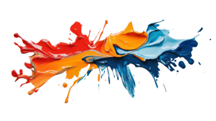 Colorful paint splashing on transparent background
