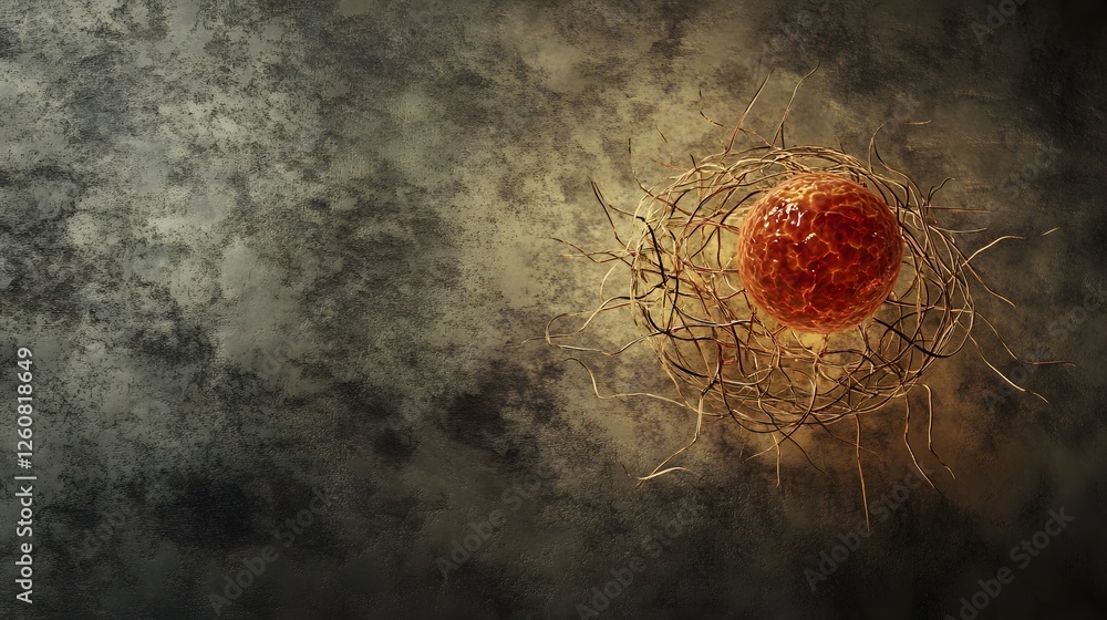 Poster closeup view of a glowing intricate molecular structure filled with energy particles and subatomic e
