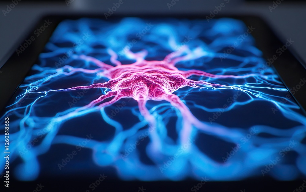 Aufkleber abstract visual of interconnected neural pathways, showcasing vibrant blue and pink light patterns r