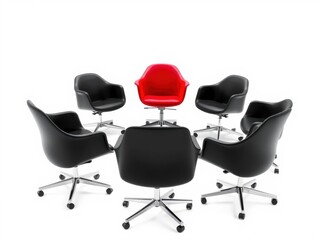 Obraz premium Red chair in a circle of black chairs