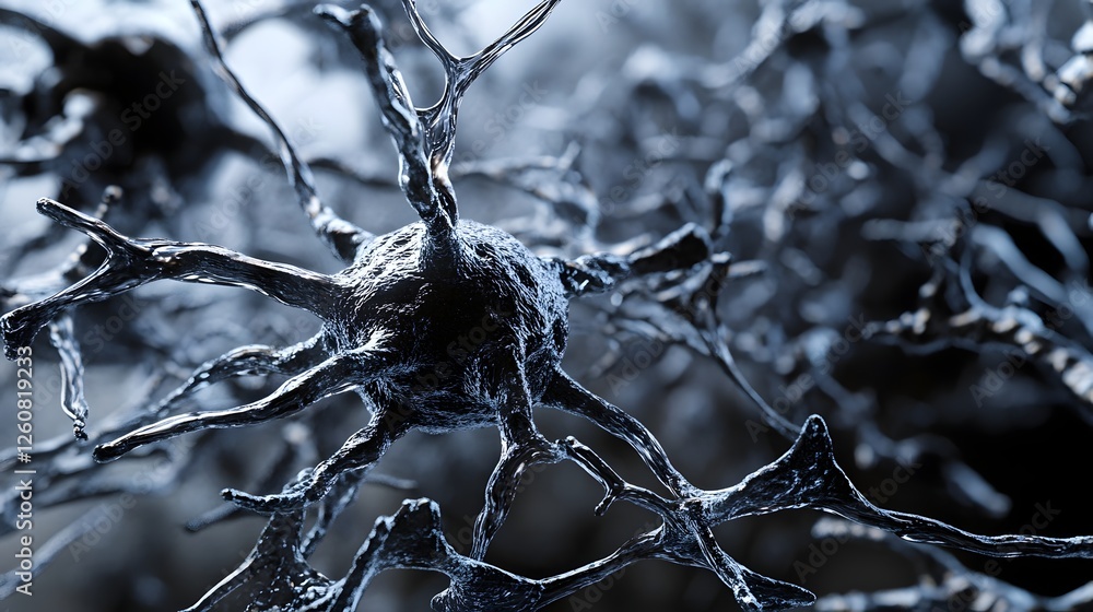 Fototapete closeup view of an intricate neural network of branching cells and connections within the gray matte