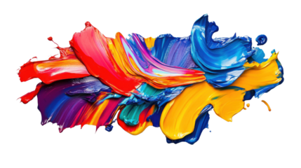 Colorful paint strokes creating abstract design on transparent background