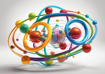 Scientific atom models with colorful electron orbits for physics and chemistry on white light background
