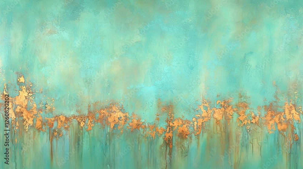 Poster dynamic interplay of green and orange in an abstract painting, creating a captivating visual experie