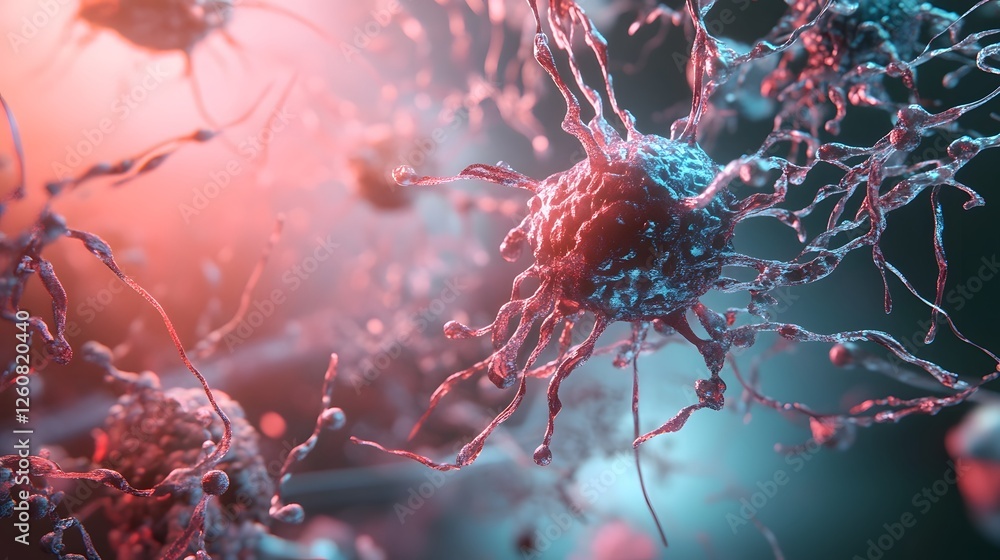 Poster Colorful and glowing representation of the complex synaptic connections within a dynamic neural network showcasing the intricate biological processes of the human brain and neurological systems