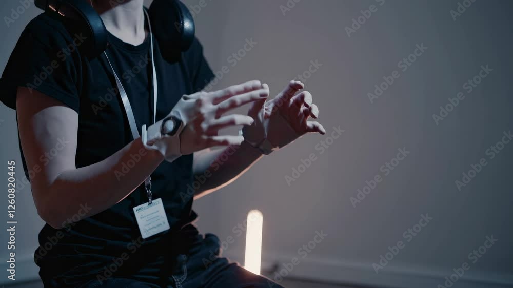 Poster exploring hand tracking technology in immersive virtual environments during a demonstration