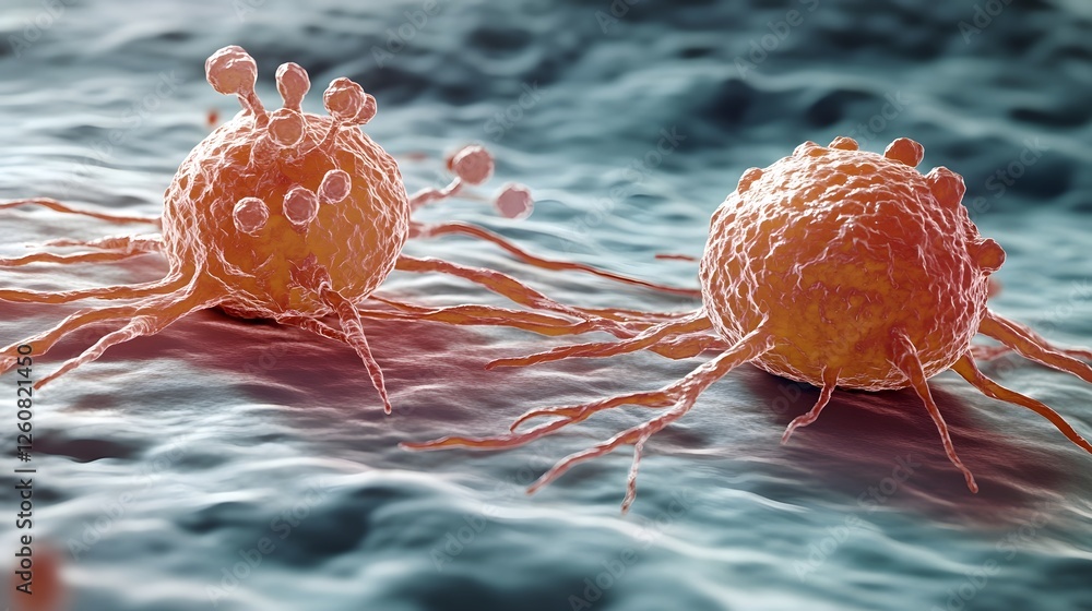 Poster detailed 3d digital of microscopic covid 19 virus cells with a vibrant color scheme dynamic movement