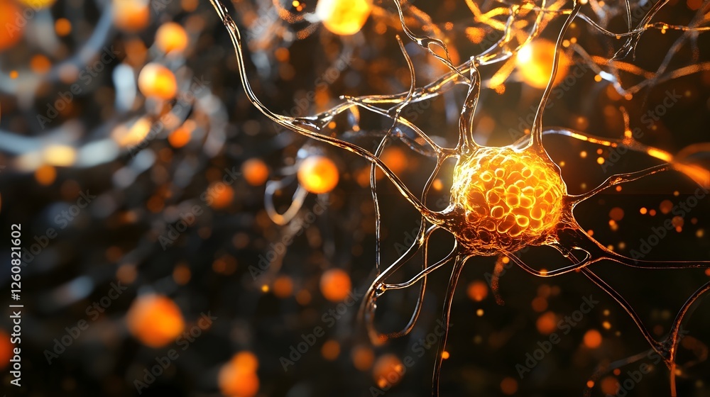 Aufkleber Detailed and Close up View of a Glowing Microscopic Neural Network Structure with Dynamic Synapse Connections and Futuristic Lighting
