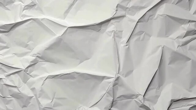 Top-down video view of crumpled white paper texture, showcasing abstract design with shadows and creases for a dynamic, artistic effect.