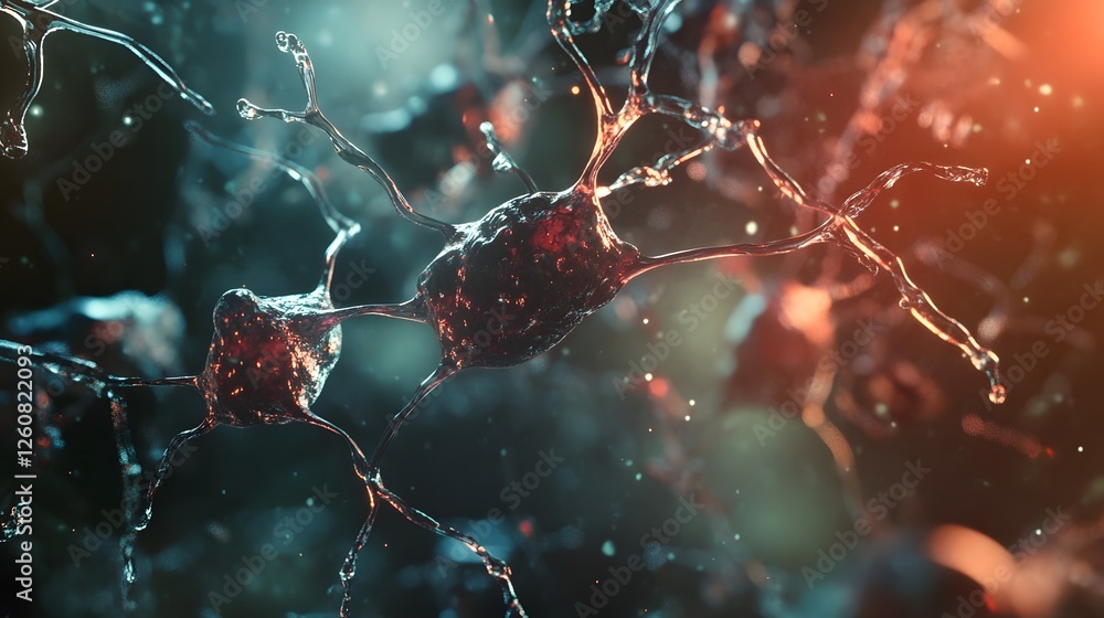 Poster Detailed close up view of an intricate neural network showcasing the complex synaptic connections and transmission within the brain