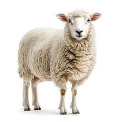 Fototapeta premium Fluffy sheep, farm animal portrait, white background, wool