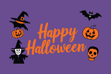 Halloween Party Banner with Retro Typography and Spooky Elements