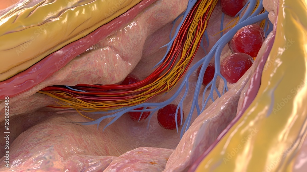 Poster detailed cross section view of the intricate microscopic anatomy and structure of the human circulat