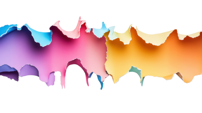 Colorful ripped paper with transparent background creating abstract shapes