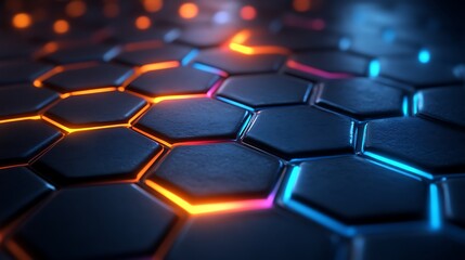 Abstract Hexagonal Grid With Neon Lights