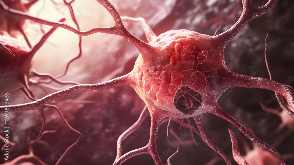 Poster detailed microscopic view of a neuron cell structure showcasing the complex organic and digital abst