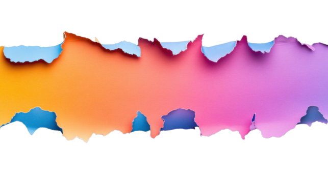 Colorful torn paper banner with transparent background creating a vibrant backdrop