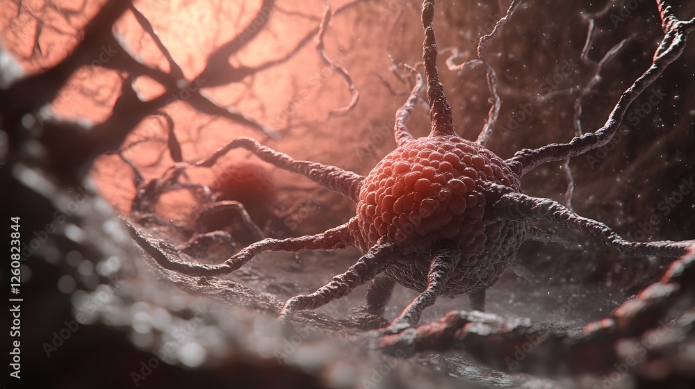 Aufkleber detailed microscopic view of a single neuron firing synapse and impulse transmitting through a compl