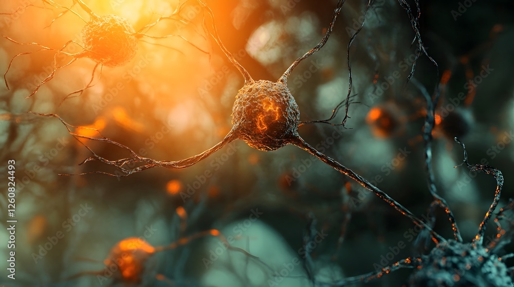 Aufkleber Detailed microscopic view of complex neural cells and synapse connections within the brain anatomy and nervous system  The image shows the intricate structure and communication pathways of neurons
