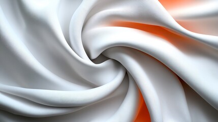 White Fabric Swirl with Smooth Curves and Orange Glow in Abstract Design