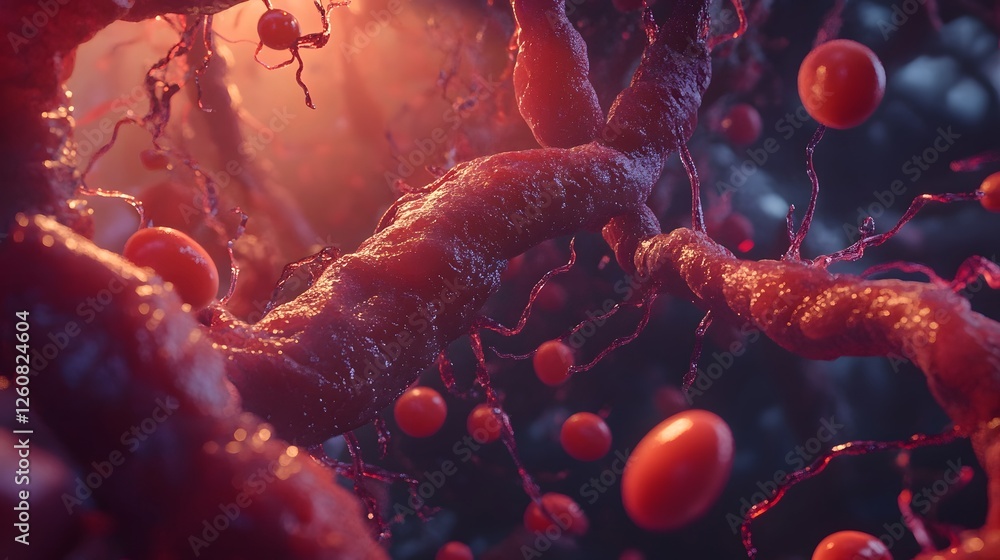 Fototapete detailed microscopic view of red biological cells molecules and structures within a medical or scien
