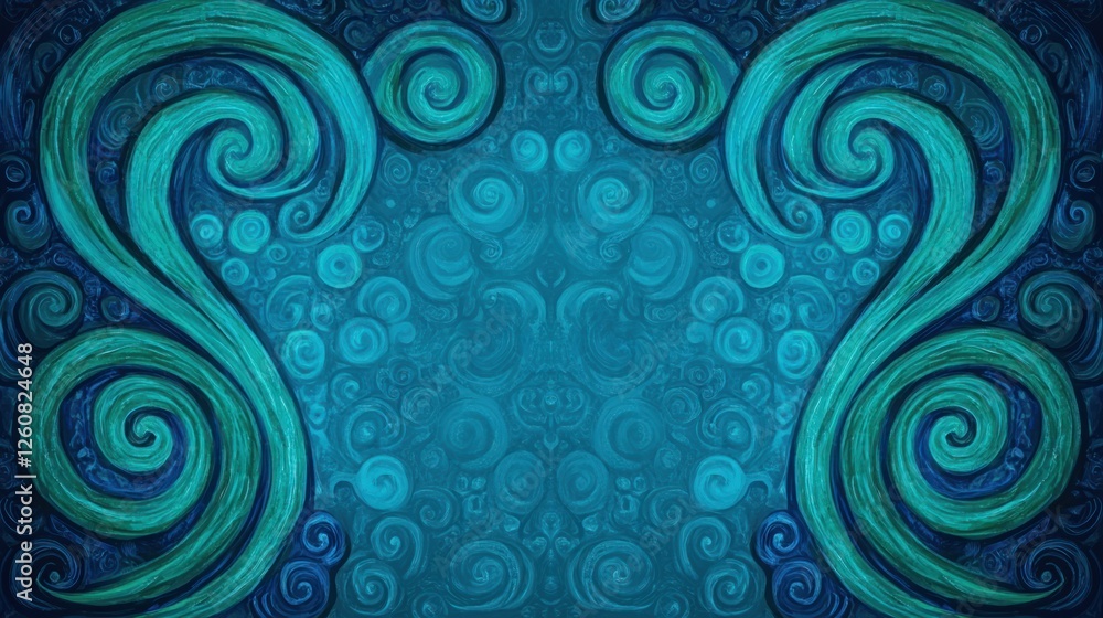 Aufkleber abstract swirling patterns in vibrant blue and green tones creating a serene and captivating backgro