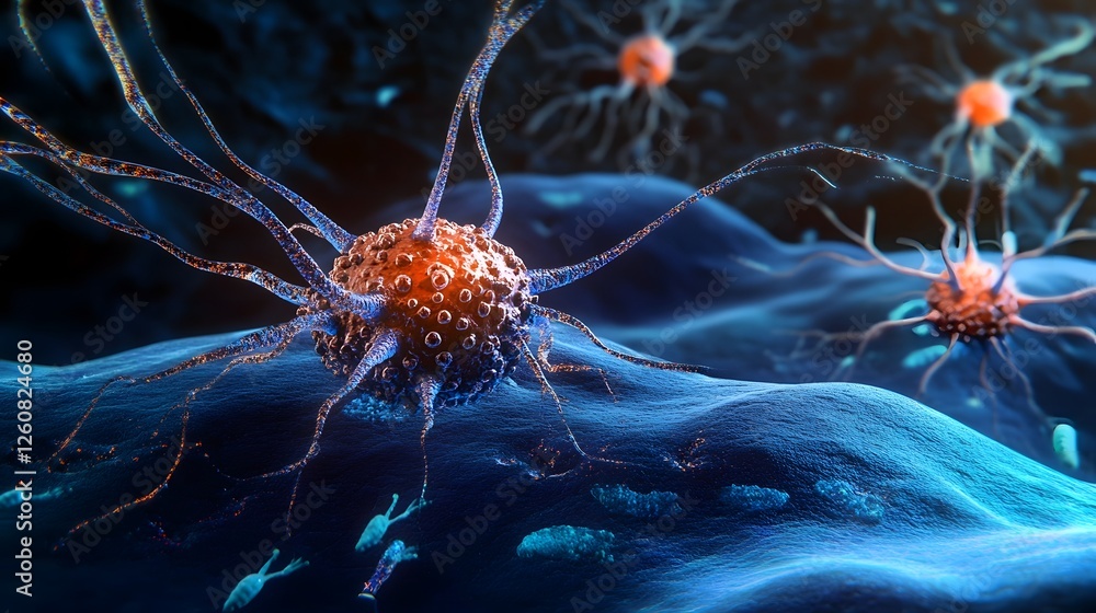 Leinwandbilder Detailed microscopic view of synaptic nerve cell connections in a futuristic abstract neural network