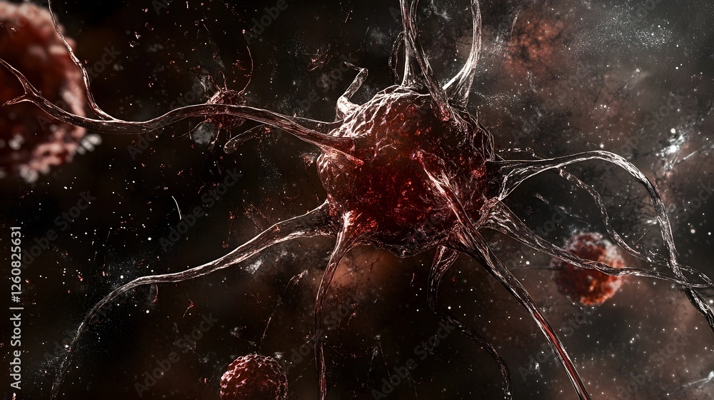 Poster dramatic digital abstract of an explosive cellular and atomic energy formation in a cosmic and futur
