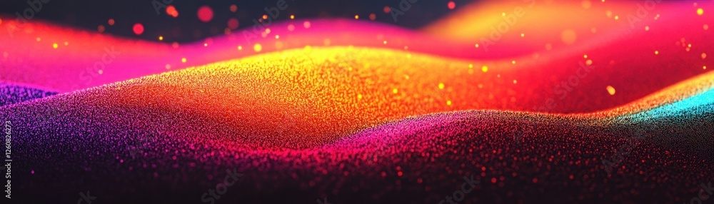 Poster colorful abstract waves of glowing particles showcasing vibrant gradients in a visually stunning dis