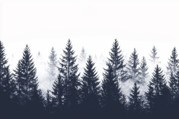 Obraz premium Landscapes like this tranquil scene feature silhouetted pine trees in a gentle fog, creating a peaceful atmosphere which allows one to appreciate nature's beauty.