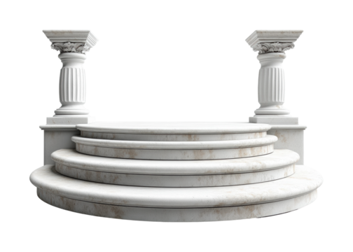 Elegant marble steps bright isolated on transparent background, png
