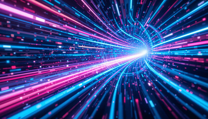 Futuristic Light Tunnel with Dynamic Streaks of Blue and Pink