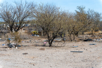 Garbage in an Arizona  desert field