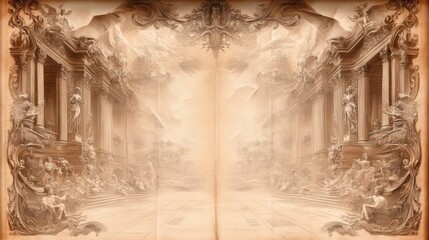 Art nouveau newspaper template design with elegant flowing decorations for vintage print media