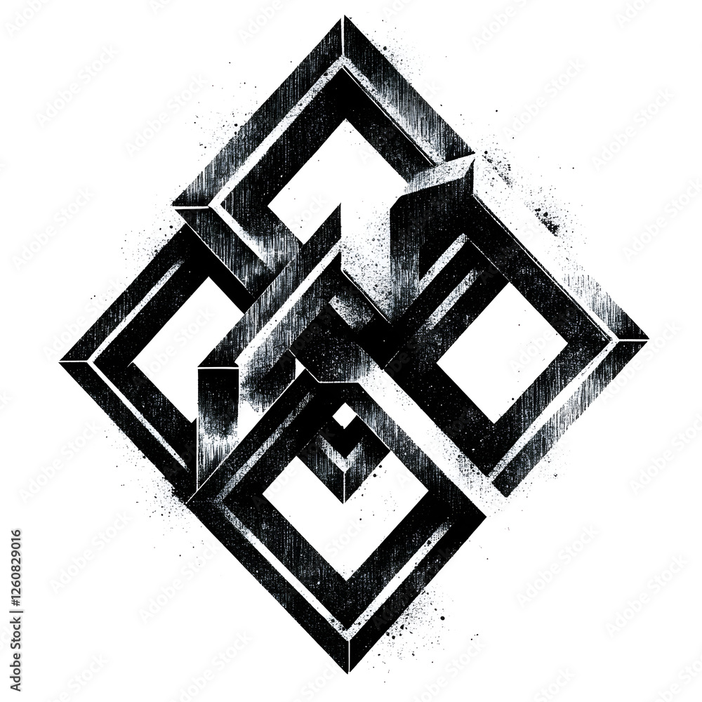 Poster geometric tattoo design of interlocking hexagons with abstract elements