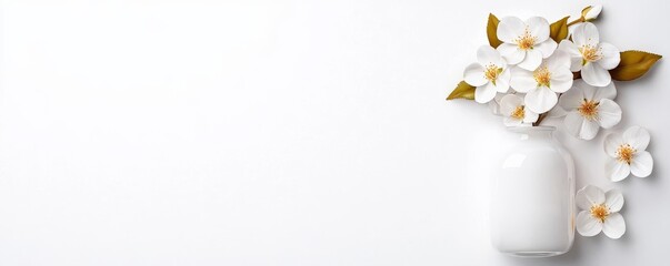 A serene image featuring a white vase filled with flowers, complemented by a clean, minimalist background.