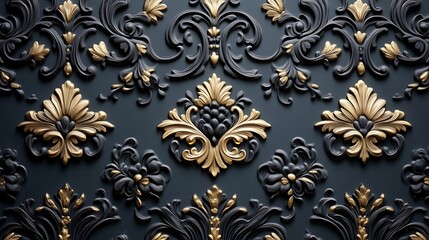 Elegant Gold And Black Ornate Floral Wall Design