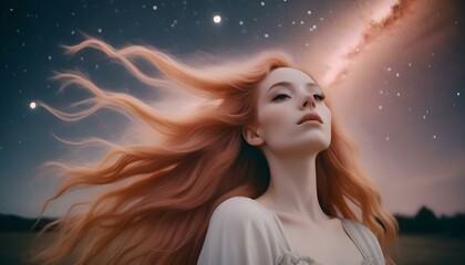 A girl with pink hair against the night sky