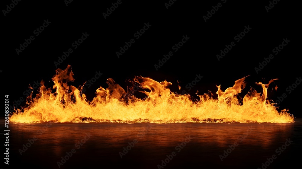 Poster dramatic scene of raging fiery flames engulfing the frame with vivid glowing embers crackling sparks