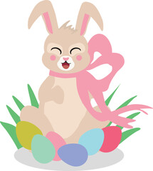 Cute Easter Bunny with Colorful Eggs Illustration