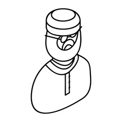 Marriage officiant Qazi  wearing Taqiyah isometric outline vector icon, Muslim marriage Symbol, wedding customs Sign, Indian subcontinent matrimony illustration, Nikah Khawan Imam-e-Masjid concept