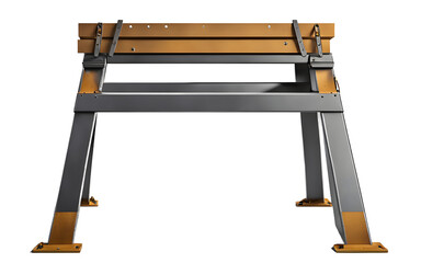 A sturdy sawhorse made of heavy-duty metal, isolated on a empty plain background