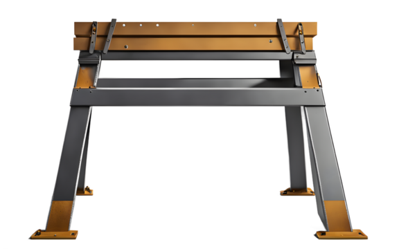 A sturdy sawhorse made of heavy-duty metal, isolated on a empty plain background