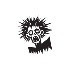 Spiky haired zombie with a crazed look silhouette