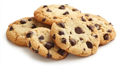A fresh batch of cookies, including chocolate chip and sugar cookies, displayed against a clean white backdrop with subtle shadows for depth.