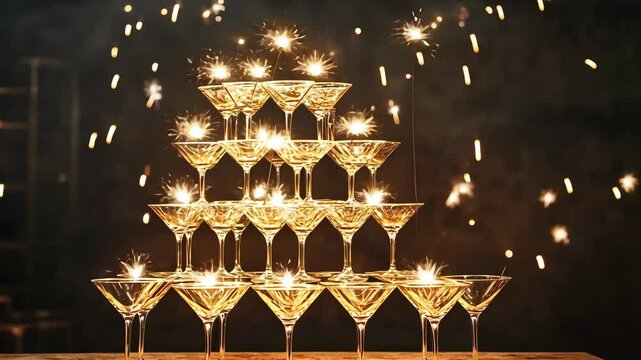 Champagne tower with sparklers celebrating festive occasions and parties
